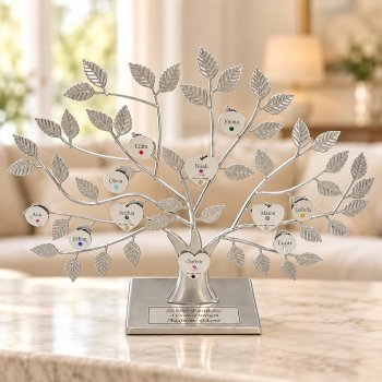 Engraved 20th or 25th Anniversary Gift Silver Family Tree Stand
